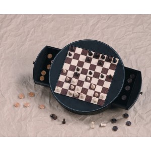 Scacchi e dama in pelle DAL NEGRO diam. 30 Scacchi e dama in pelle DAL NEGRO diam. 30