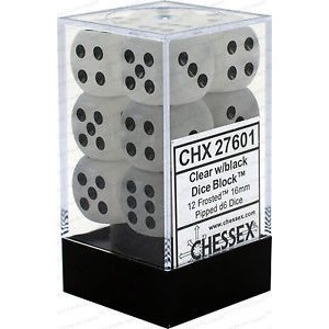 Set 12 dadi D6 16mm Frosted (nero/bianco) CHX27601 Set 12 dadi D6 16mm Frosted (nero/bianco) CHX27601