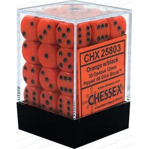 Set 36 dadi D6 12mm Opaque (nero/arancio) CHX25803