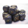 Set 12 dadi D6 16mm Speckled (giallo/grigio-nero)