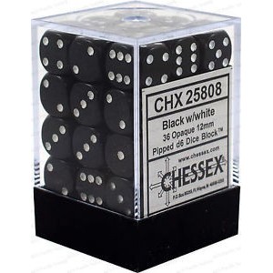 Set 36 dadi D6 12mm Opaque (bianco/nero) CHX25808