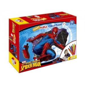 Puzzle 35 pezzi Giant Colour Plus Double-Face Spider-Man + 6 Jumbo Colouring Pens Art.39869